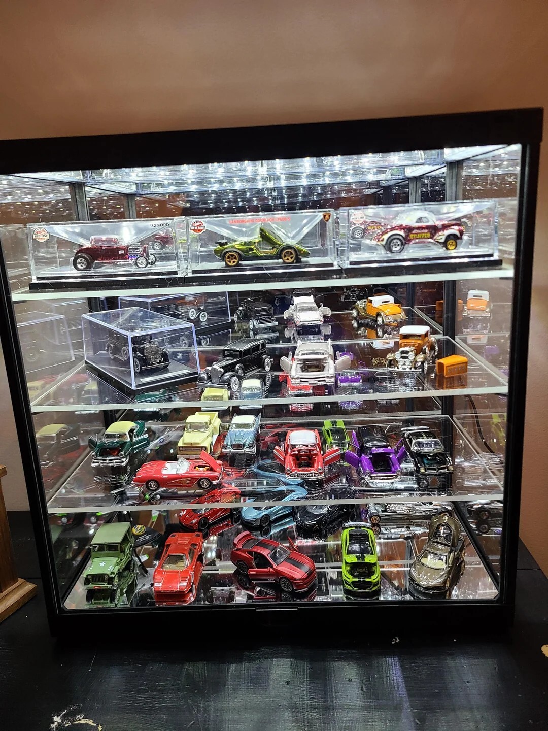 Car Display Case 4 Tier Acrylic LED Light 1/18 Model 1/24 Diecast 1/64 Cabinet