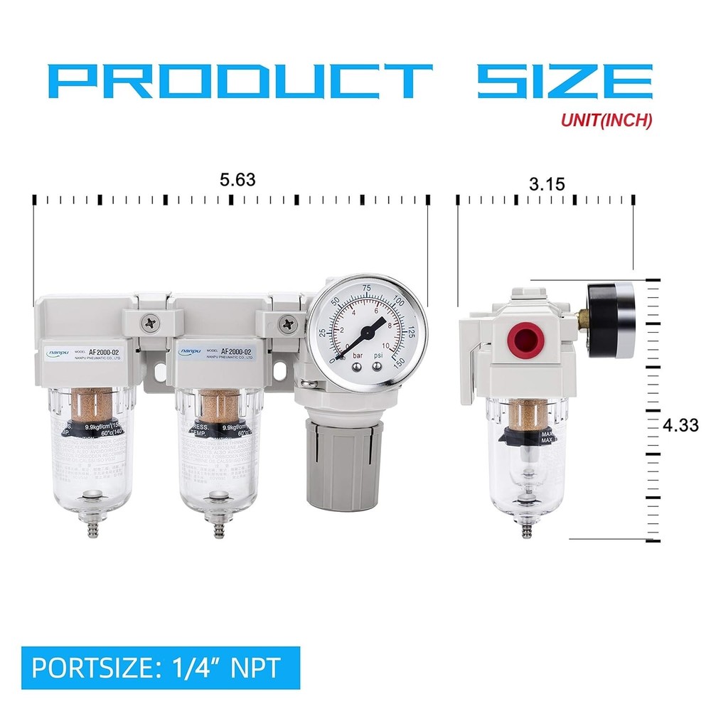 High-Filtration NPT Air Drying System - Double Filter, Regulator Combo