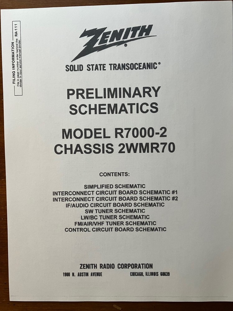 Zenith R7000-2 schematic set