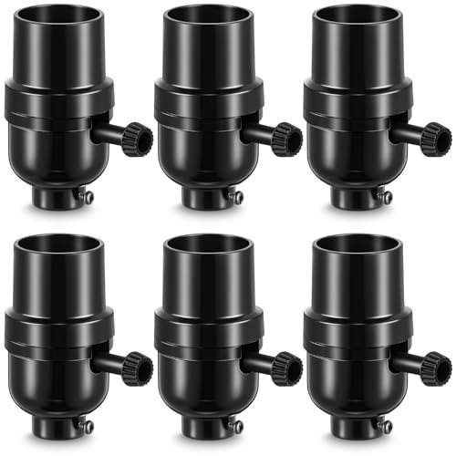 6 Pcs E26 3-Way Lamp Socket Replacement, UL Listed, Turn Switch for Table/Floor