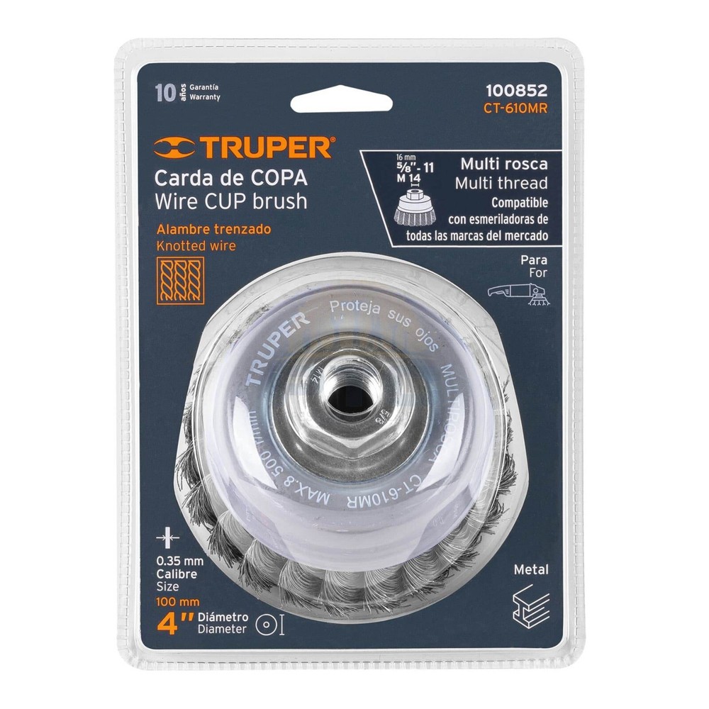 Truper CT-610MR Carding cup 4" fine braided wire, Multi-thread