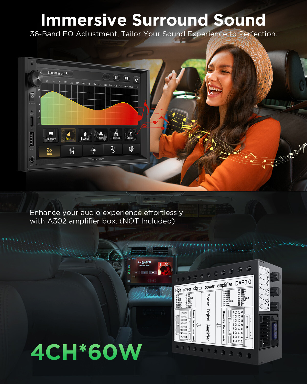 Eonon UA13 Android 13 Double 2Din 7" IPS Car Stereo Radio GPS CarPlay Audio WiFi