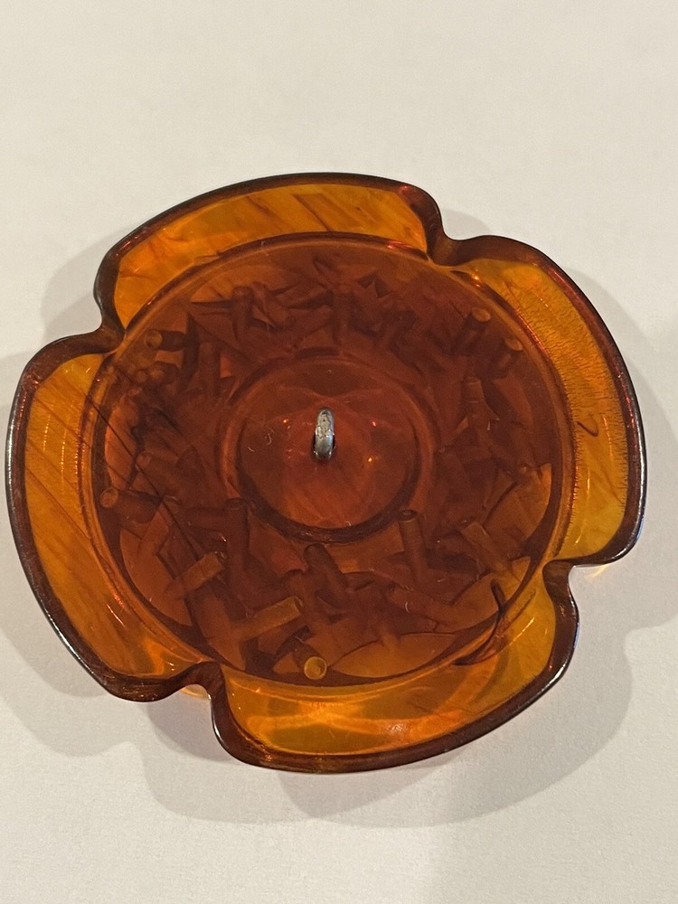 Vintage Tested Root Beer Bakelite Carved Flower Button 2”