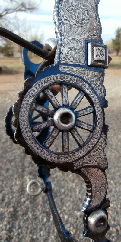 Vintage E. Garcia Wagon Wheel Cheek Silver Blued Inlaid Edge Stripes Horse Bit