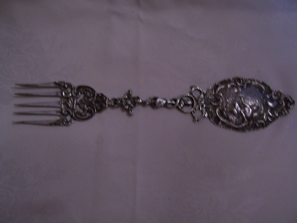ENORMOUS HALLMARKED ORNATE DUTCH SOLID SILVER SERVING FORK & SPOON SET 396 grams
