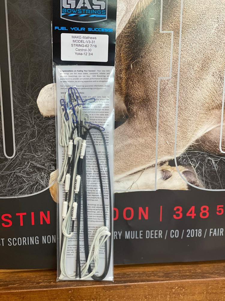 Gas Bowstrings Mathews V3 31 GHOST xv WHITE Bowstring String Cable W/Speed Nocks
