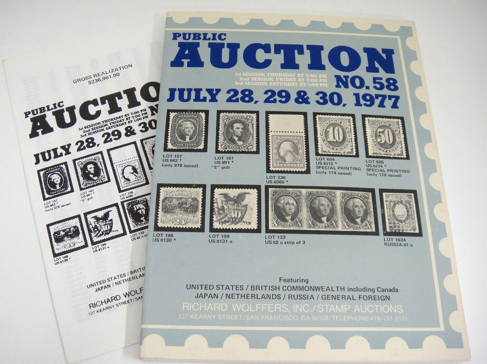 Wolffers Stamp Auction Catalog 1977 w Prices Realized Kansas Nebraska Overprints