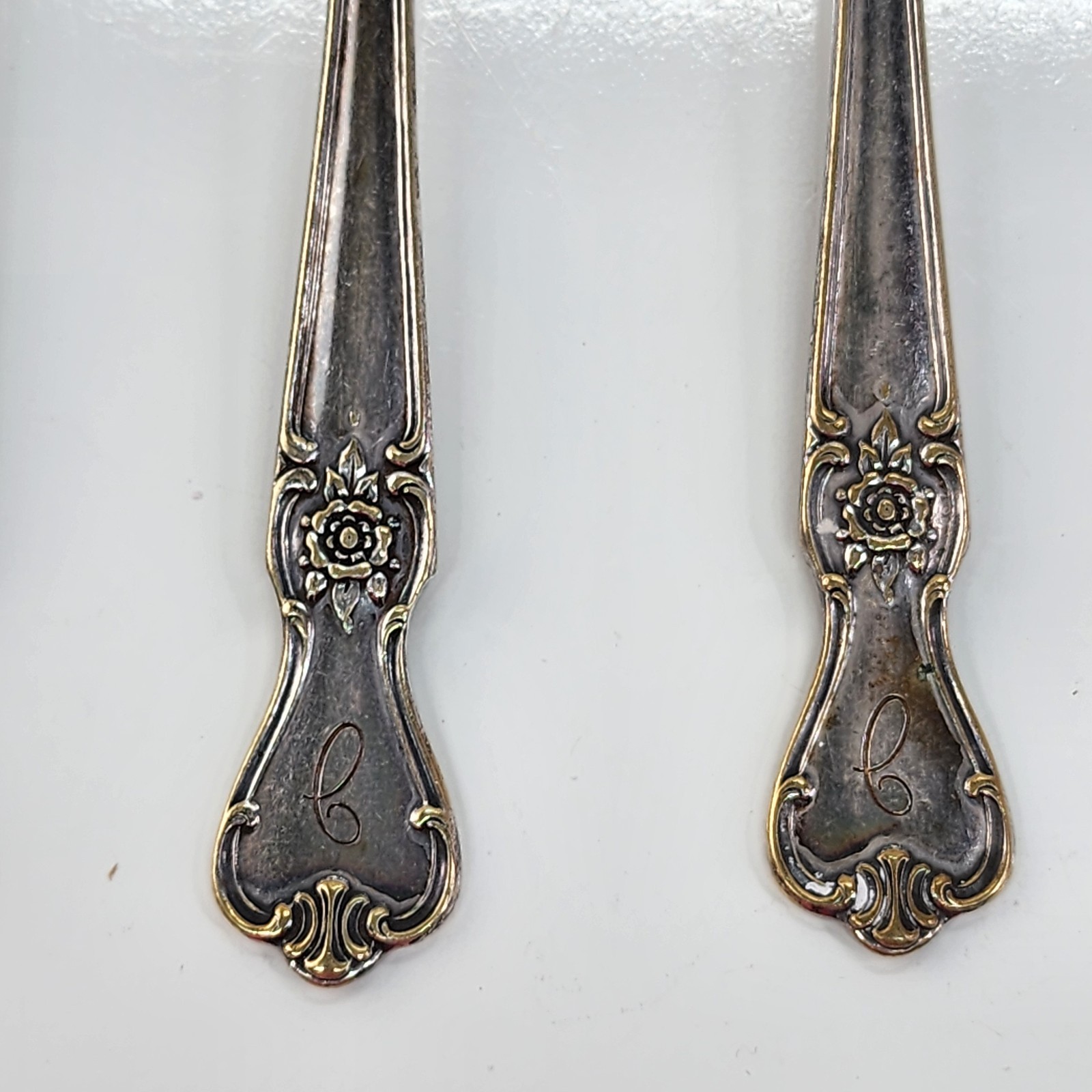 Old Company Plate SIGNATURE ROSE Silverplate Dinner Spoons 4 Pc Monogram C 6"