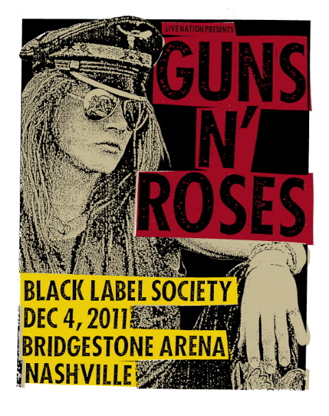 GUNS N ROSES RARE NASHVILLE 2011 SILKSCREEN GIG POSTER S/N ED