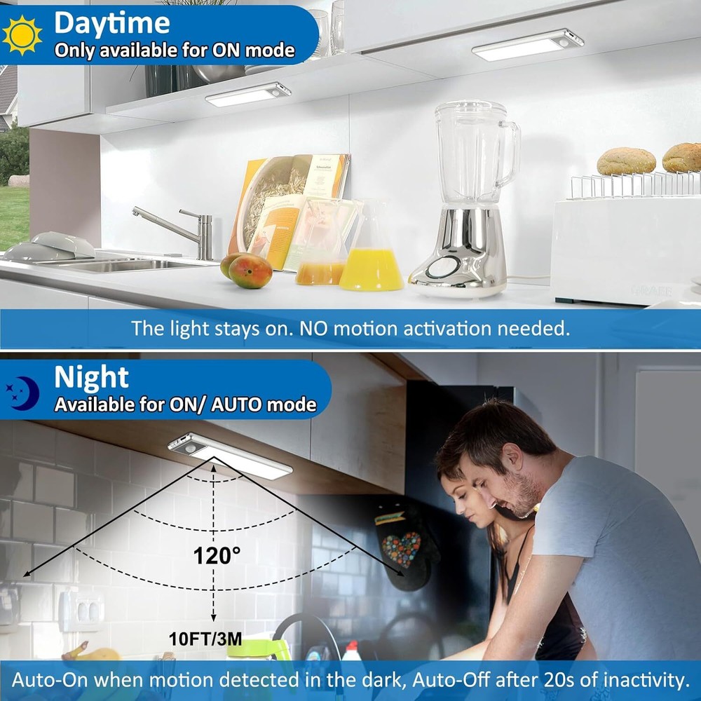 30-LED Motion Sensor Under Cabinet Lights, Magnetic Rechargeable Under Counte...