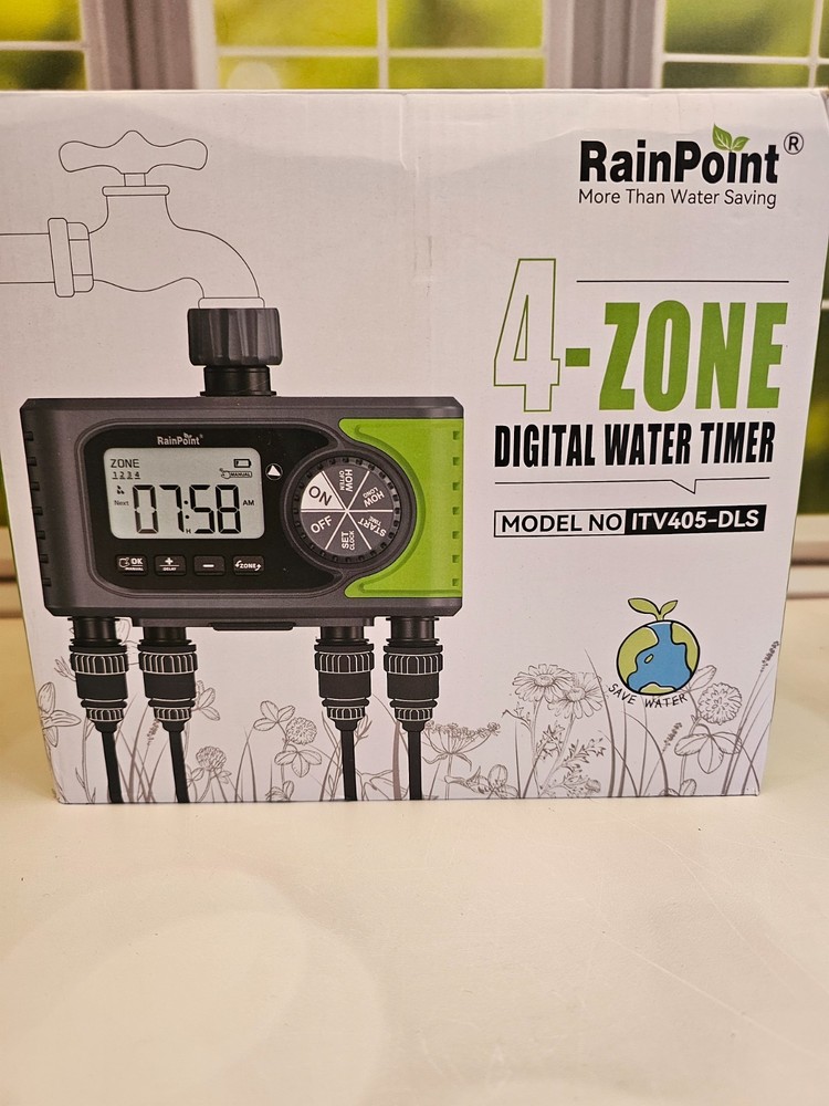 RAINPOINT Sprinkler Timer, 4 Outlets Hose Timers, 4 Zone Digital Water Timer