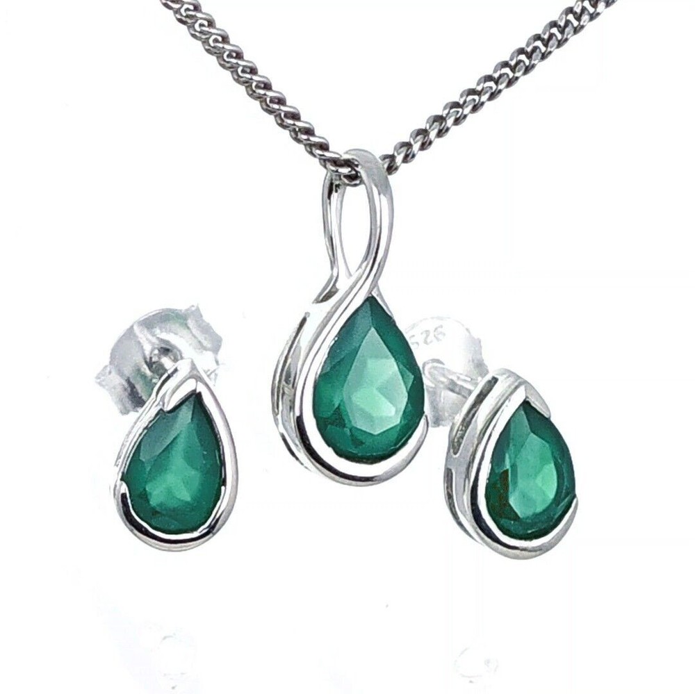 Onyx Green Set Pendant Earrings Sterling Silver Studs Infinity Loop