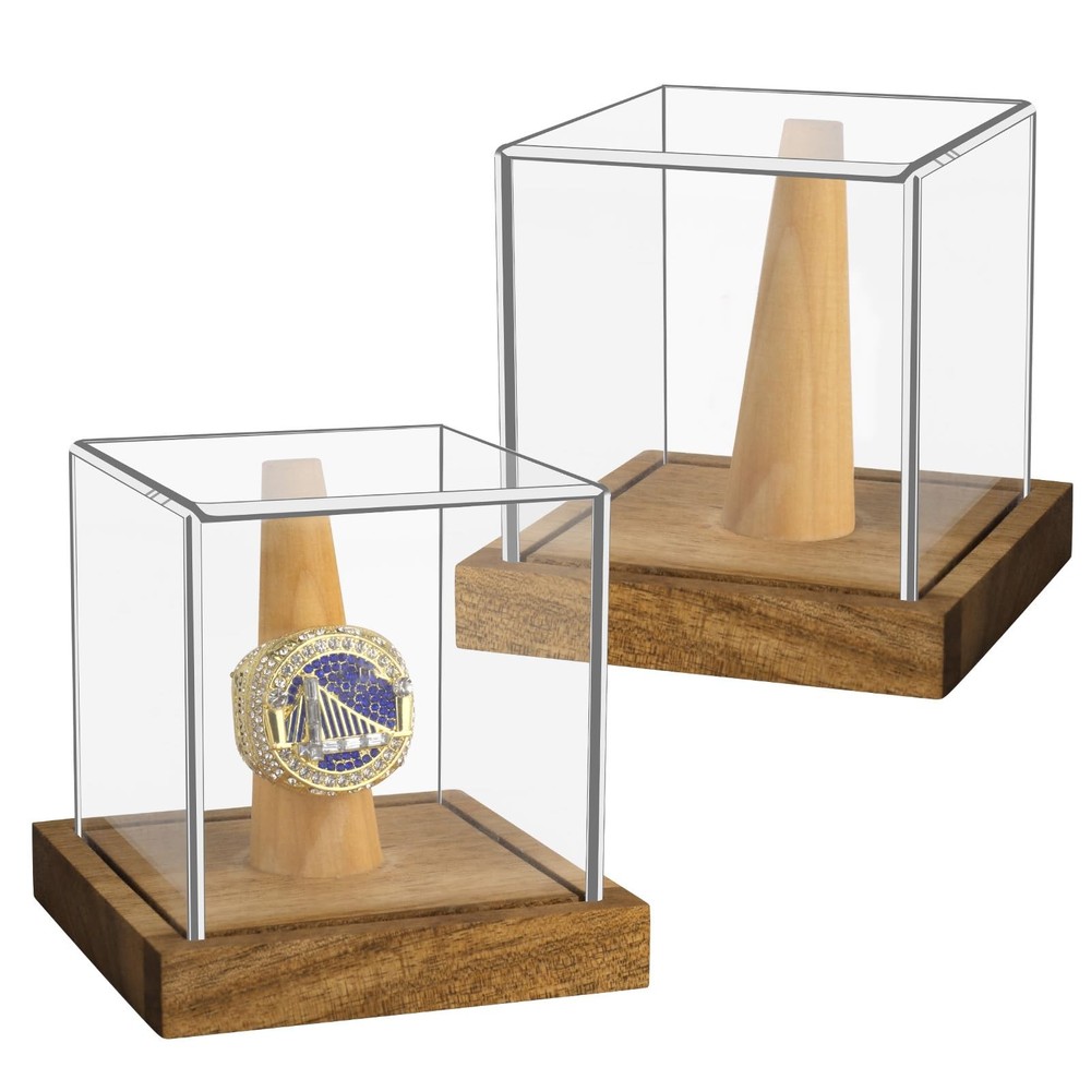 2 Pack Championship Ring Display Case Clear Acrylic Single Clear, Brown