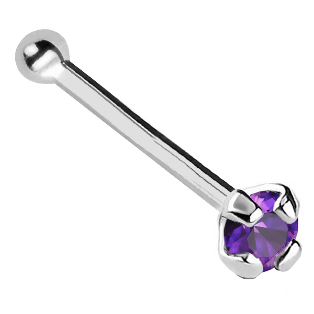 Solid 14kt Gold 22G Nose-Bone Ball End Amethyst Gemstone Nose Ring Stud