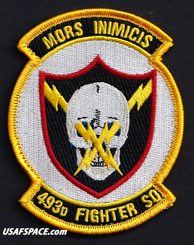 USAF 493RD FIGHTER SQ - MORS INIMICIS -RAF Lakenheath, UK- ORIGINAL PATCH on VEL