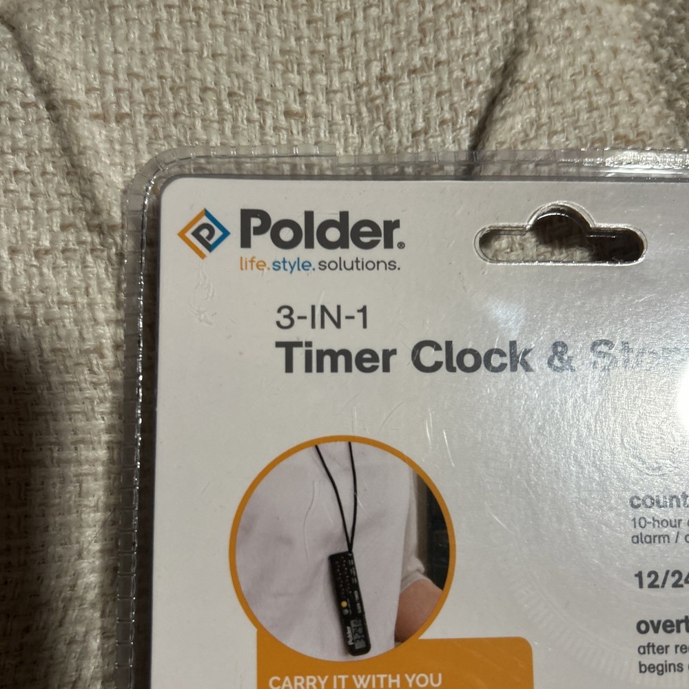 Polder 3-IN-1 Timer Clock & Stopwatch 898-90 Multi Function Tool w/ Lanyard NEW