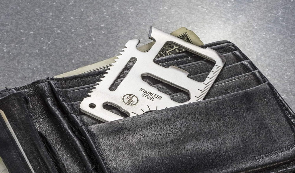 11-Function Stainless Steel Survival Pocket Tool – Credit Card Size + Case