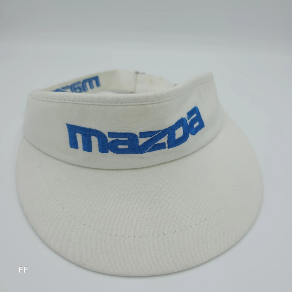 Mazda Embroidered Visor One Size Adjustable White Blue Logo Green Underside