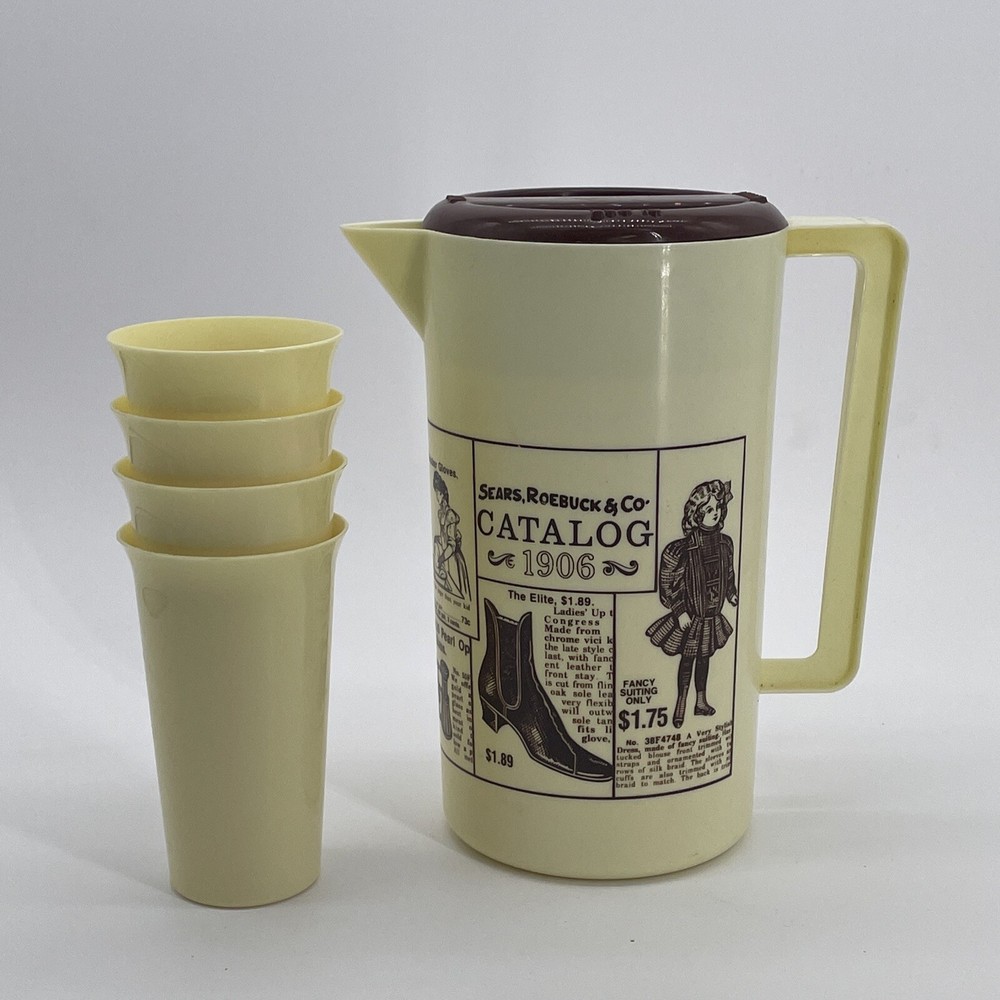 Vintage Sears Roebuck Plastic Beverage Pitcher & 4 Glasses