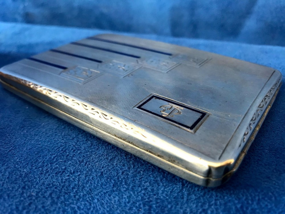 Antique Enamel on Sterling Silver Cigarette Case