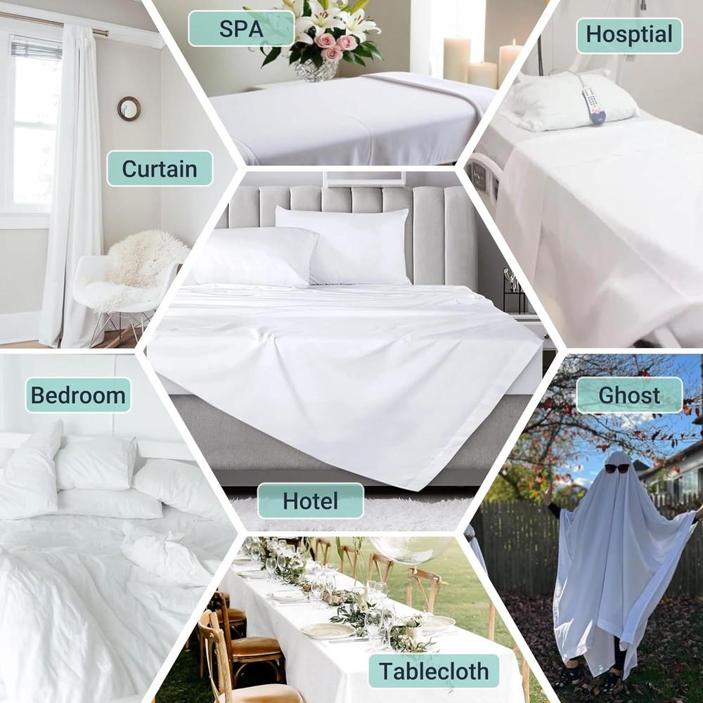 Queen Flat Sheet Only 4 Pack Durable White Top Bed Sheets Hypoallergenic Soft...