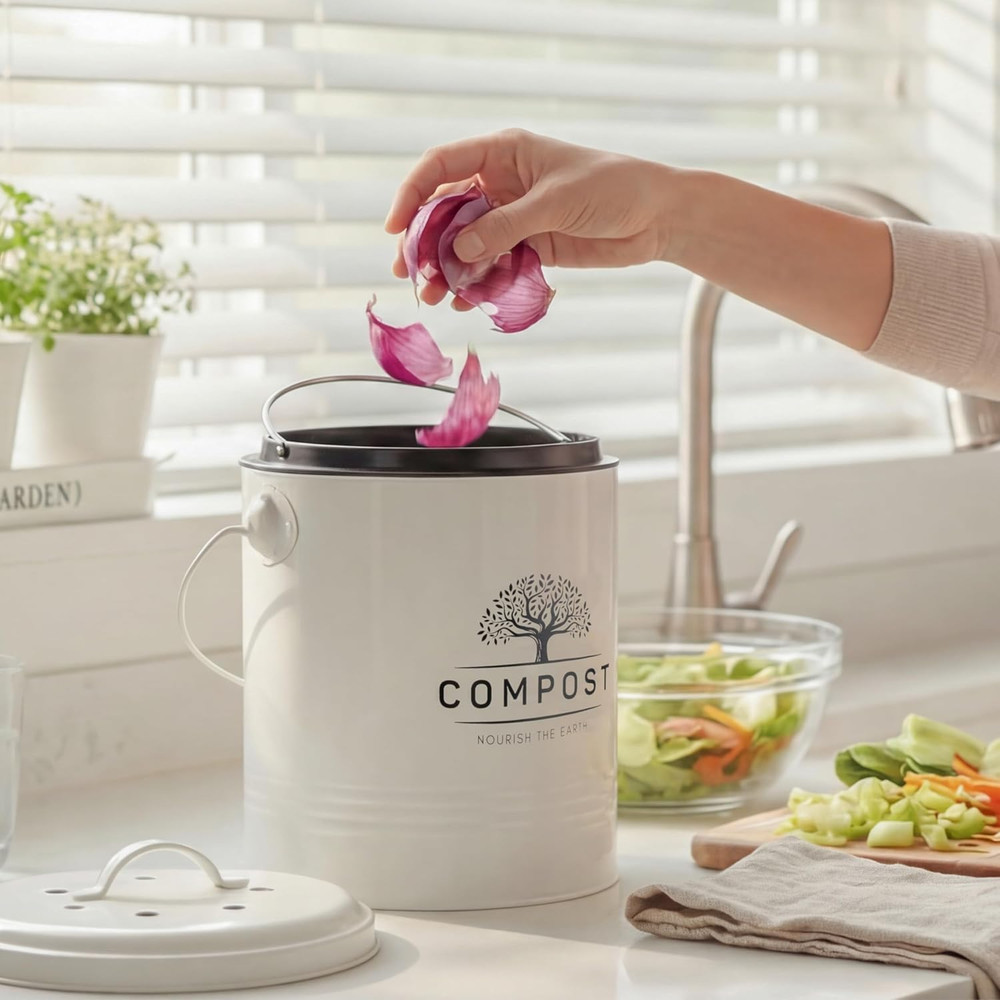 Kitchen Compost Bin, 1.3 Gallon Countertop Compost Bin with Lid, Indoor Compost