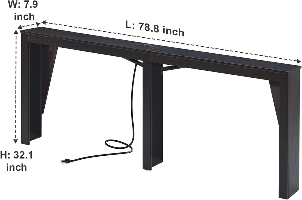 78.8" Long Console Table W/ Power Outlets 7.9" Narrow Sofa Table W/ USB & Type-C