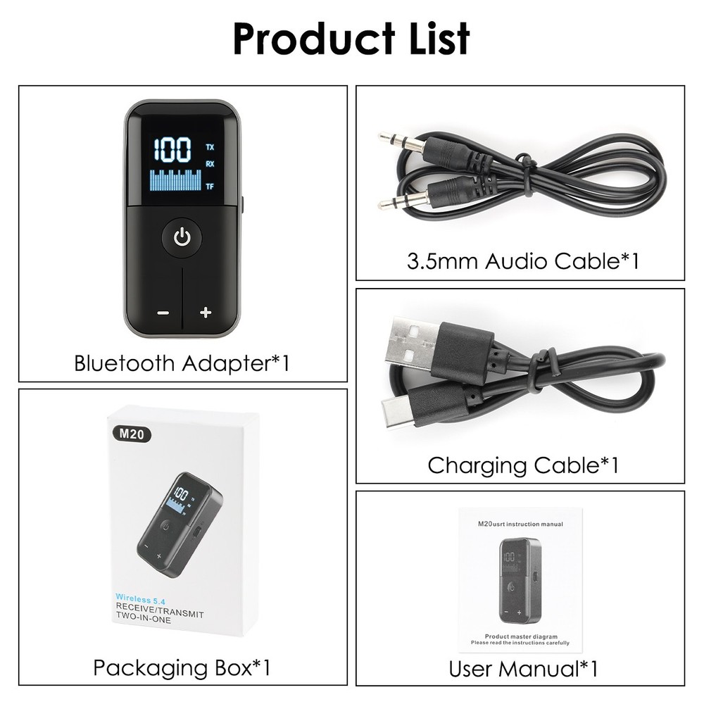 Digital Display Bluetooth 5.4 Audio Adapter TX RX Built-in Battery Type-C Fast
