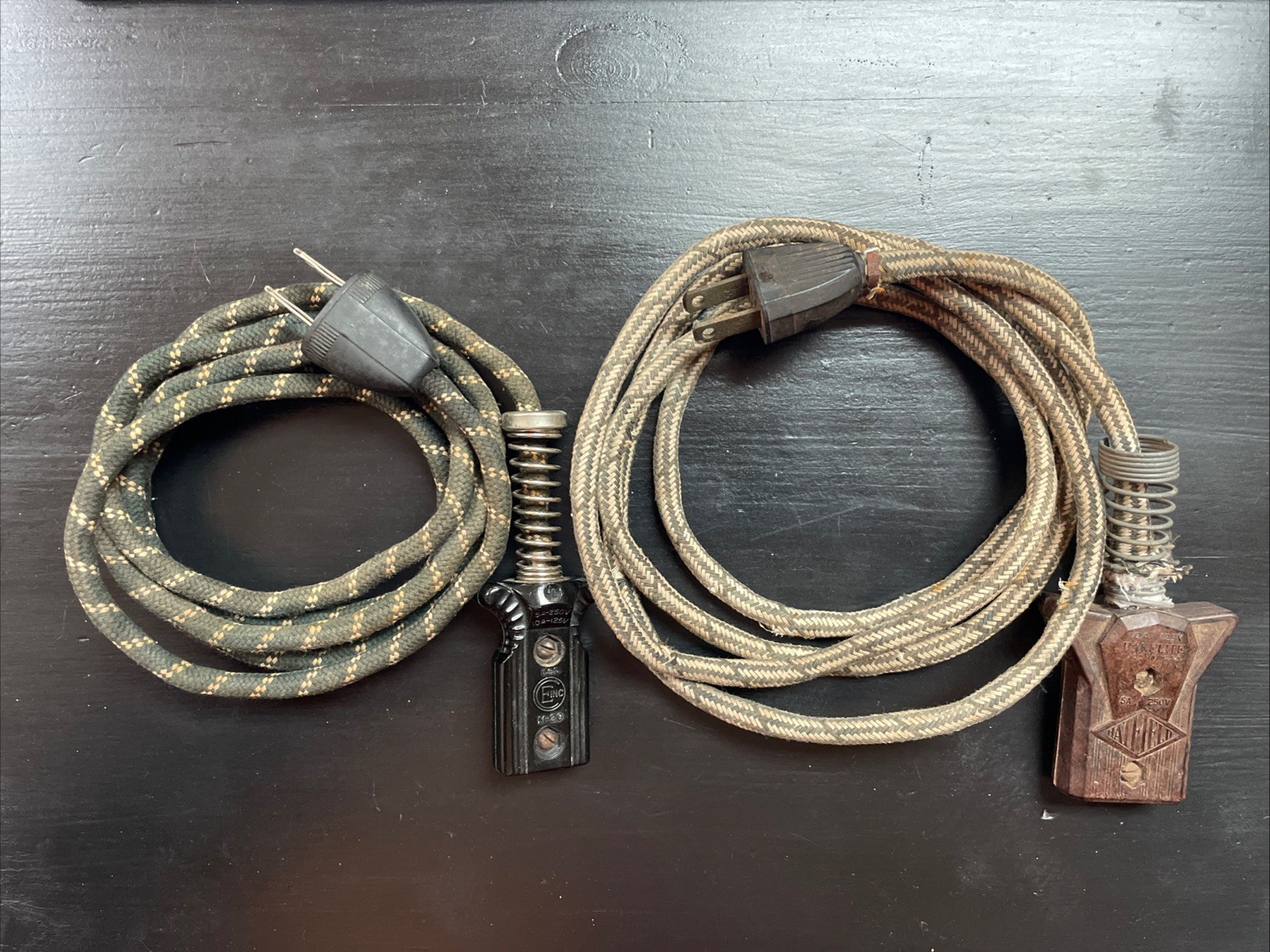 Two (2) 2-Prong Appliance Power Cords Spring Cloth Covered Bakelite Vintage