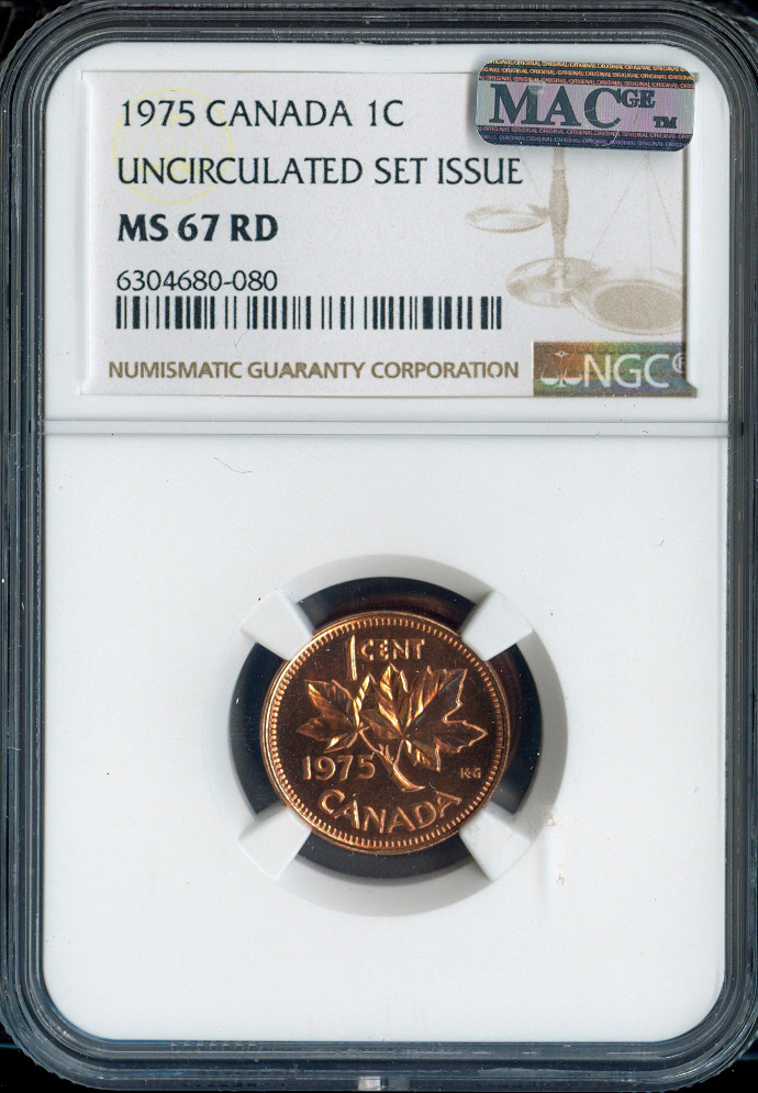 1975 Canada Small Cent NGC MS67 RD MAC - Quality