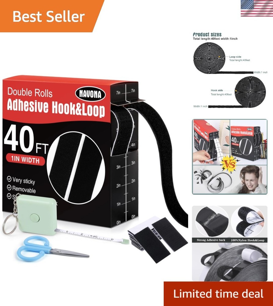 1In x 40Ft Strong Self-Adhesive Hook and Loop Tape - Versatile Craft Solution