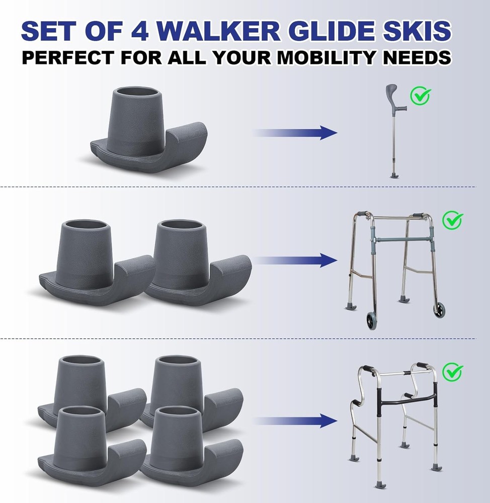 Walker Ski Glides 4 Pack, Universal Folding Walker Glides for Smooth Mobility