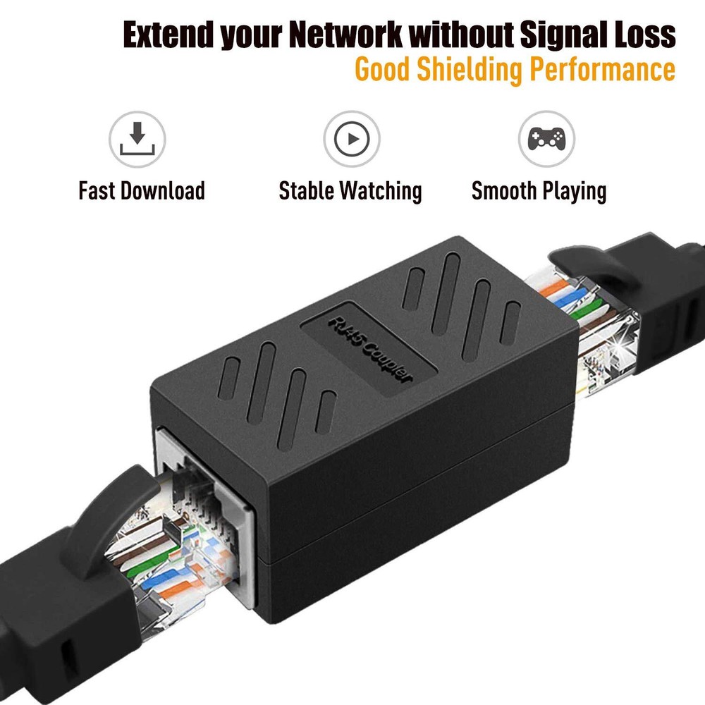 RJ45 Coupler 2 Pack Ethernet Cable Extender Inline LAN Connector Plugs for Ca...