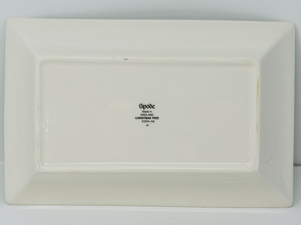 Spode Christmas Tree Rectangular Serving Tray Green Trim 8.5" England MINT