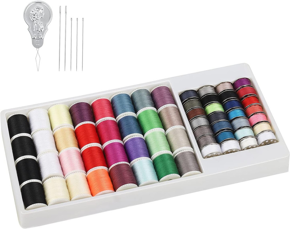 60 Pcs Bobbins Sewing Thread Kit, Polyester Mini Bobbins and Thread Spools for H