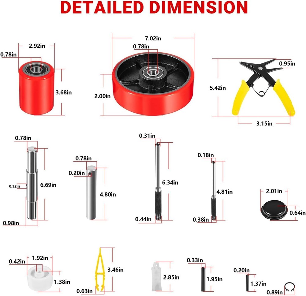 Pallet Jack Full Replacement Kit Steering Wheels 7"x2" Front Load Roller 3"x3.75