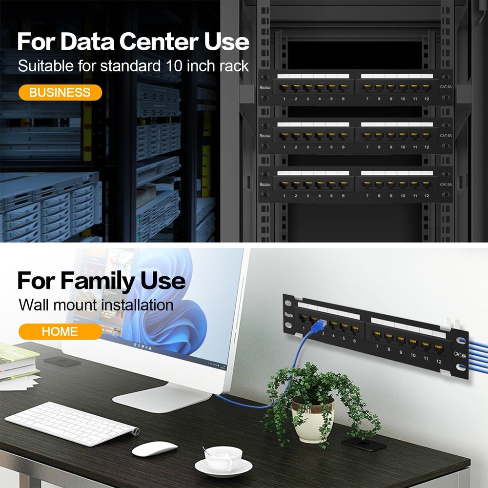 Patch Panel 12 Port Cat6A【EC Listed】 Unshielded Wall Mount Include