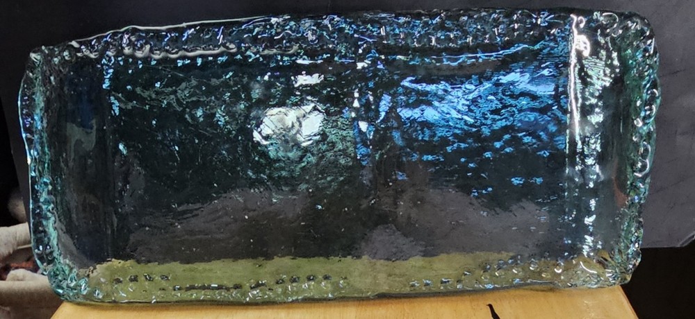 Authentic Recycled Sea Green Blown Glass Rectangular Dish 16x6.5