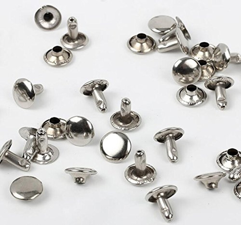 100 Sets 9MM Silver Stainless Steel Leather Rivets Double Cap Rivets Studs Fa...