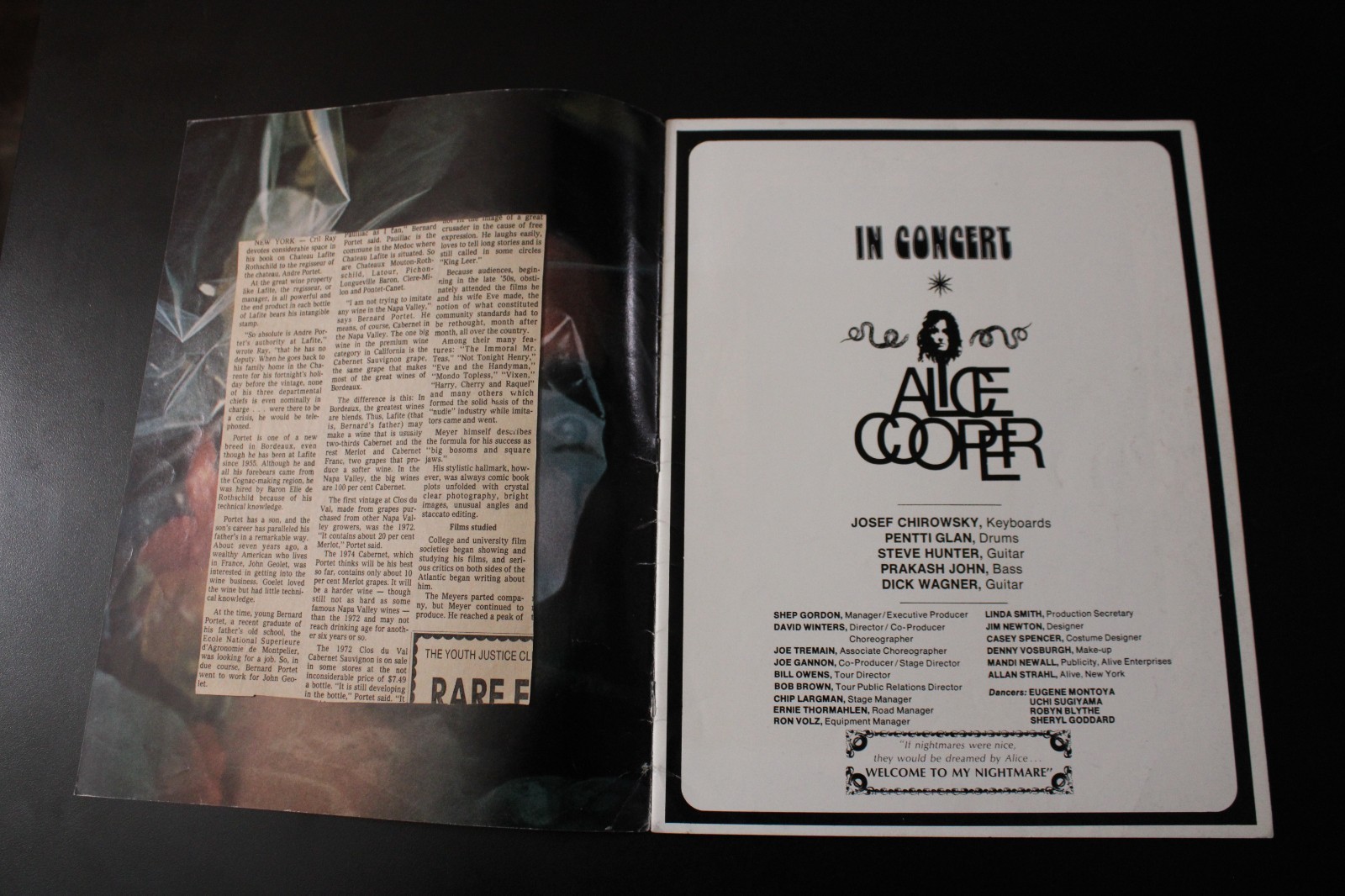 Alice Cooper Welcome To My Nightmare Tour Program