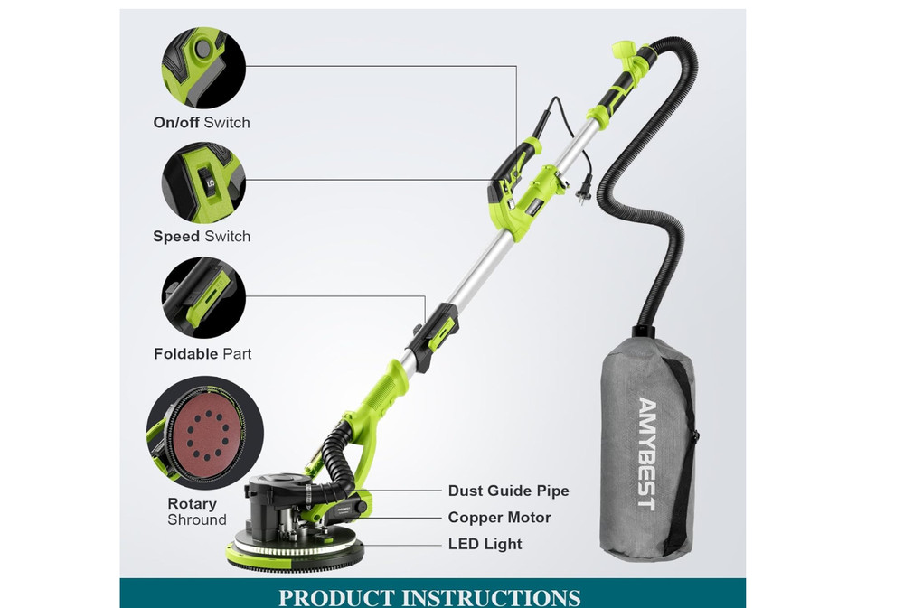 Drywall Sander, W Popcorn Ceiling Removal Tool, Automatic Drywall Sander