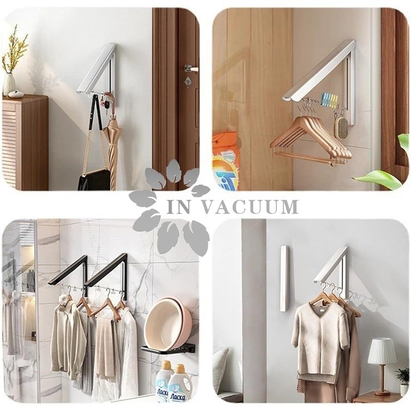 Retractable Wall Mounted Clothes Rack Space Saving Durable Laundry Organizer New