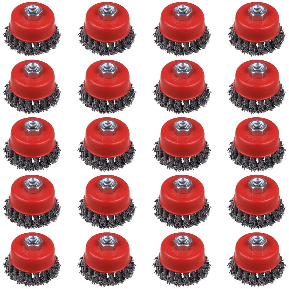 Knotted Wire Cup Brush For Angle Grinders Heavy Rust Cleaning 5/8" Arbor 20PC