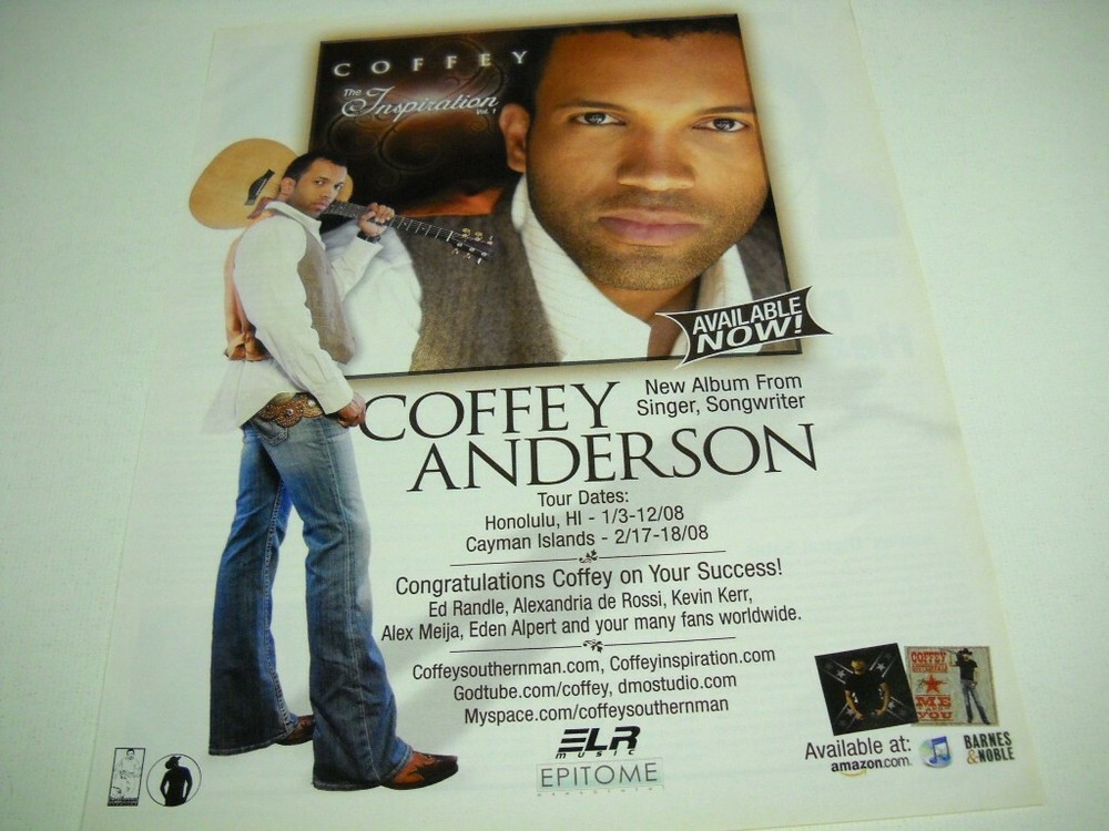 COFFEY ANDERSON future Honolulu & Cayman Island tour dates 2007 Promo Poster Ad