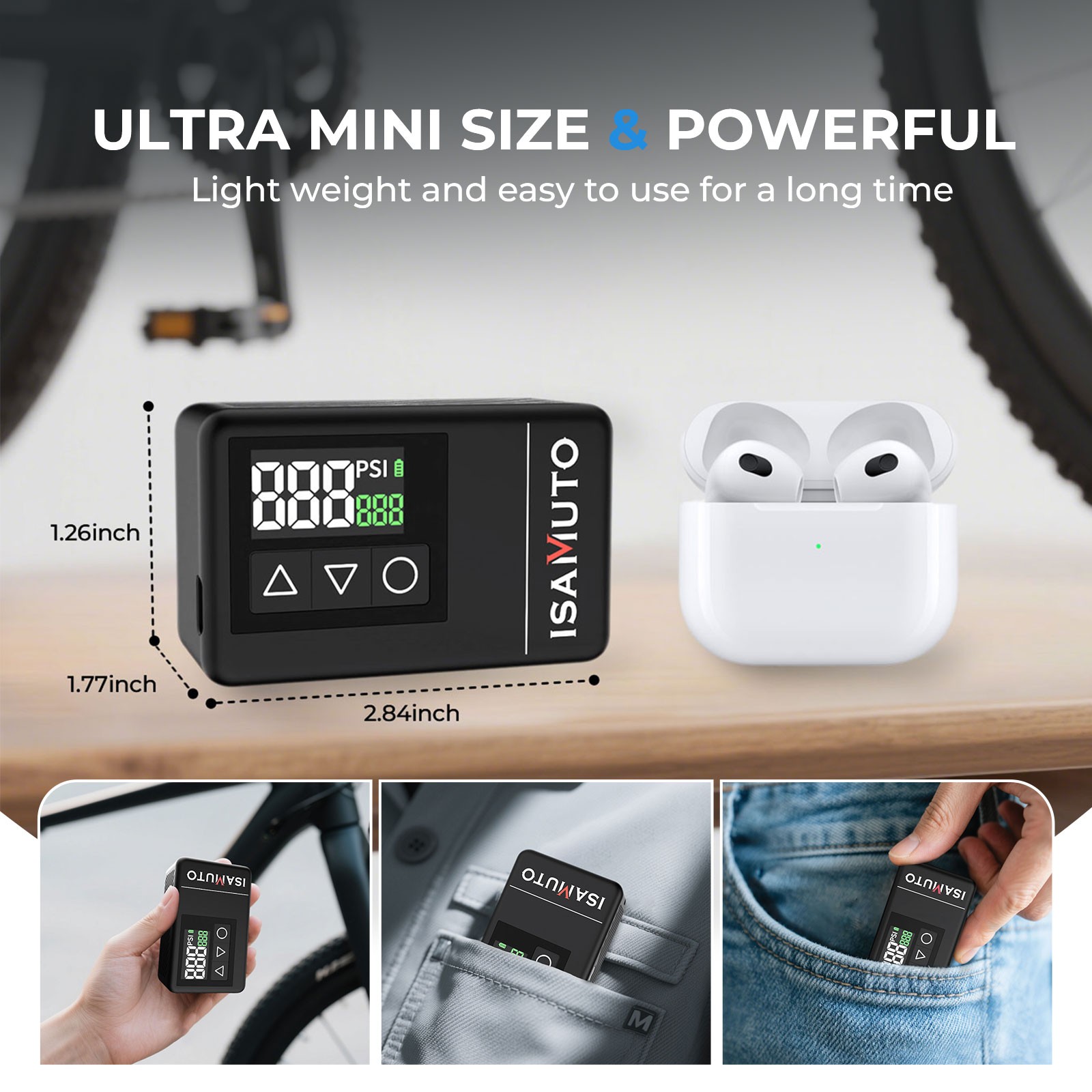 ISAMUTO MINI Portable Bicycle Tire Pump Max 120 PSI Fast Inflation Bike Air Pump