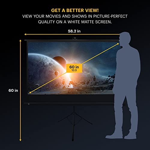 60 Inch Projector Screen with Stand | Pull Down Projection Backdrop for