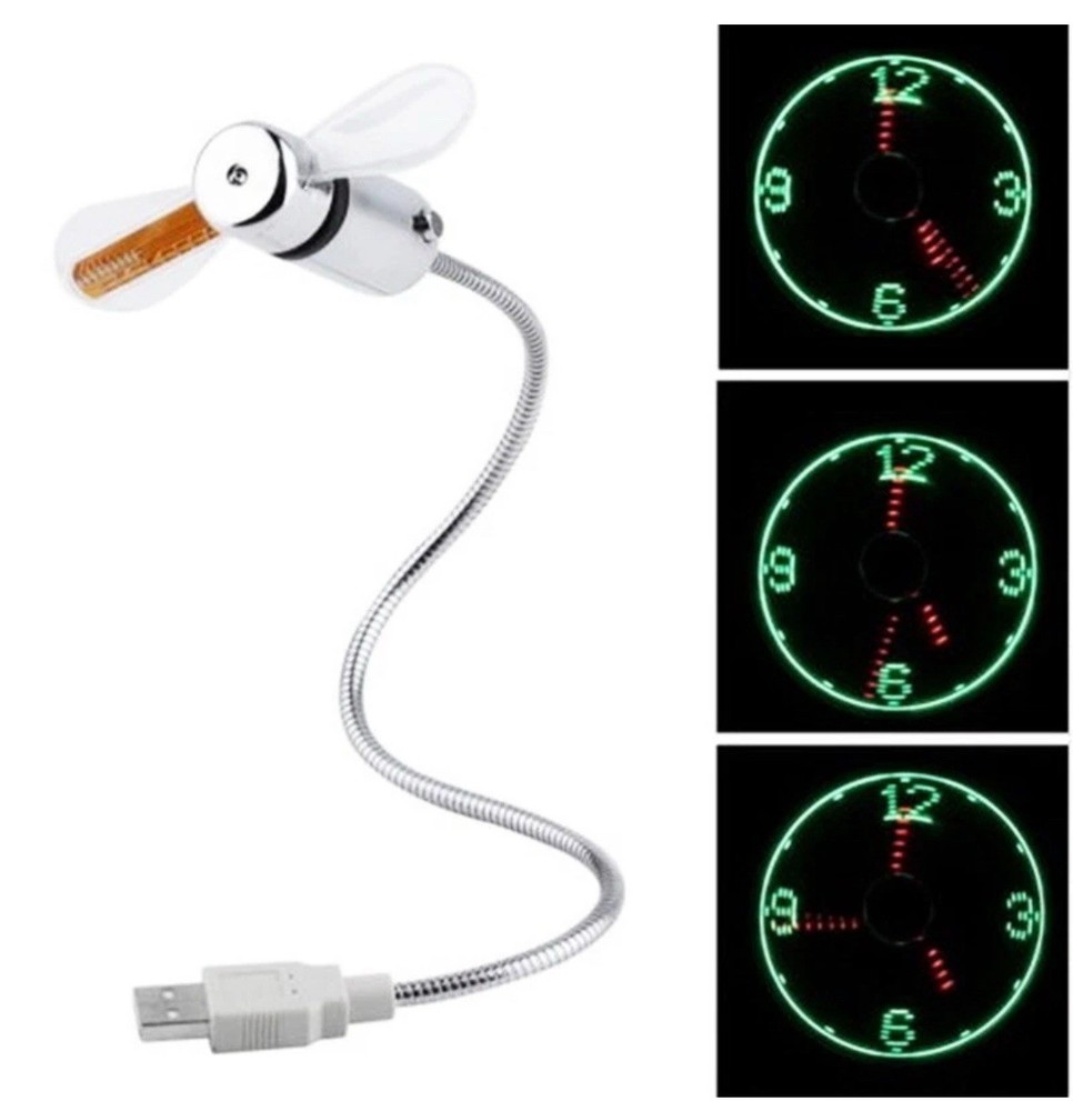 LED Clock Fan Real Time Display Function Mini USB Fan Powered Cooling Flashing