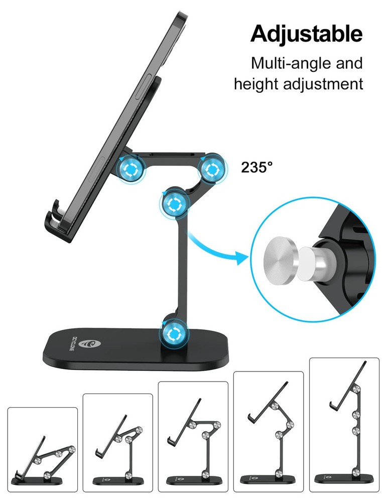 OCYCLONE Phone Stand, Adjustable Height and Angle Foldable Cell Black