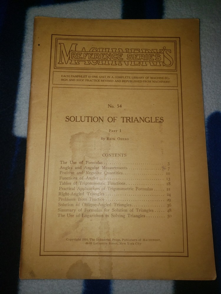1910 Machinery's Reference #54 Solution Of Triangles Part 1 Guide
