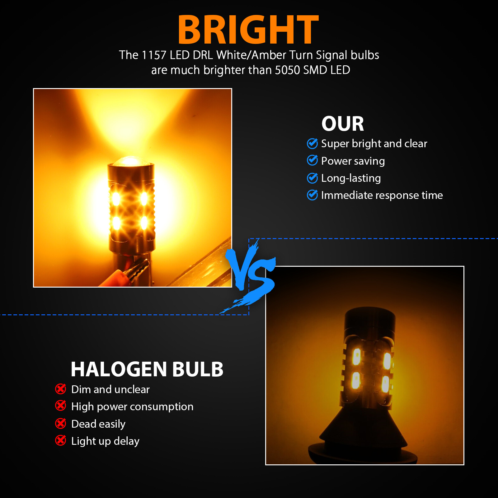 2x White/Amber 1157 LED DRL Switchback Turn Signal Parking Light Bulb Dual Color